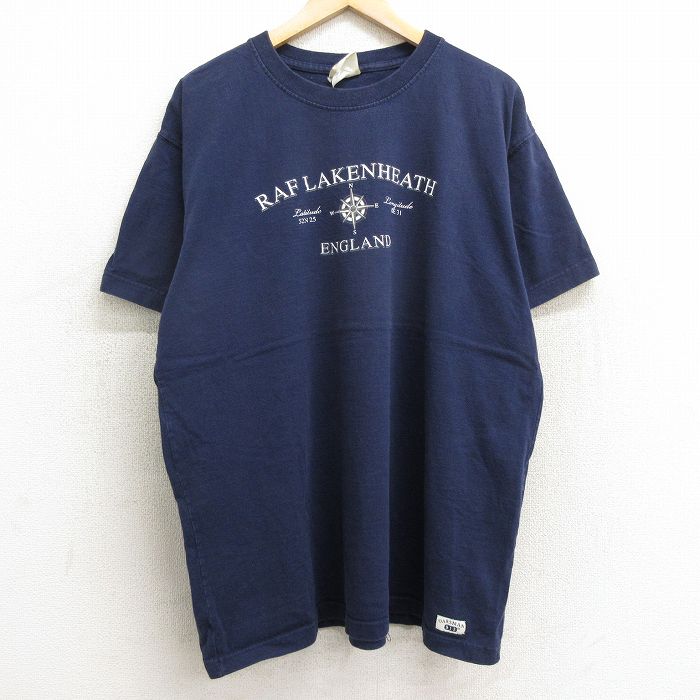 XL★古着 半袖 ビンテージ Tシャツ メンズ 00年代 00s RAFレイクンヒース イングランド 大きいサイズ クルーネック 紺 ネイビー 24jun25 中古