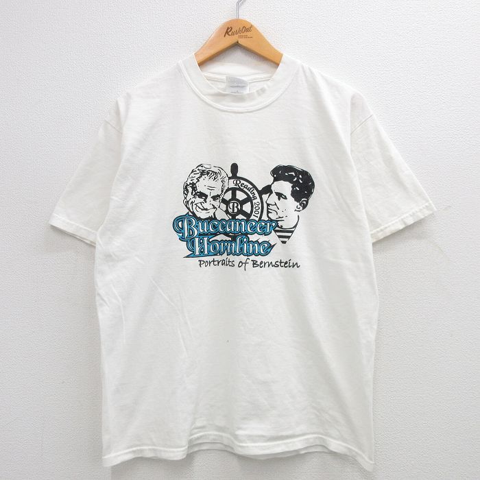 L★古着 半袖 ビンテージ Tシャツ メンズ 00年代 00s バッカニア ホーンライン コットン クルーネック 白 ホワイト 24jun25 中古