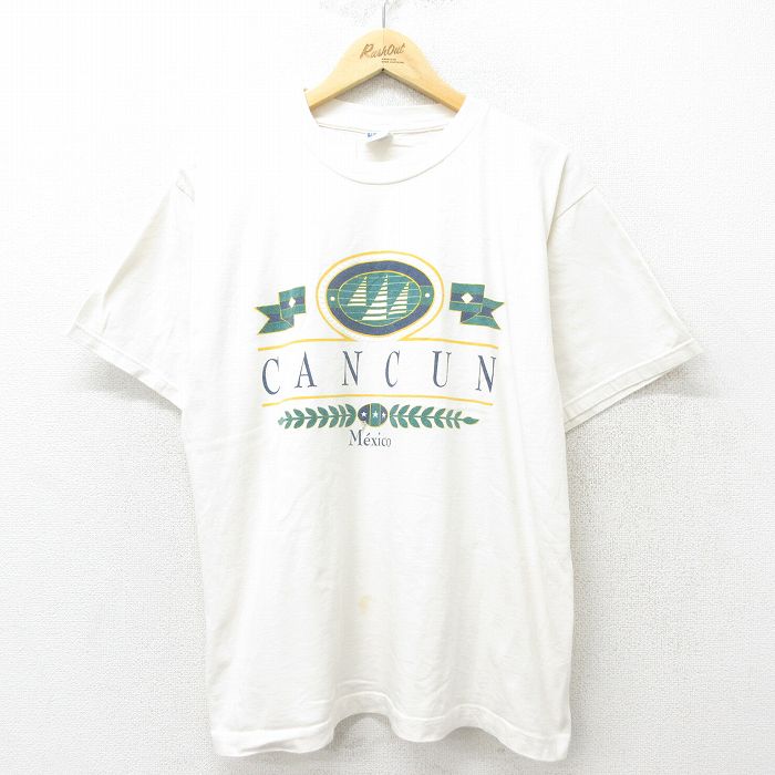 XL★古着 半袖 ビンテージ Tシャツ メンズ 00年代 00s カンクン コットン クルーネック 生成り 24jun26 中古