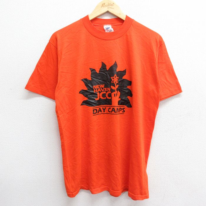 L★古着 ジャージーズ 半袖 ビンテージ Tシャツ メンズ 90年代 90s DAY CAMPS クルーネック USA製 オレンジ 24jun26 中古