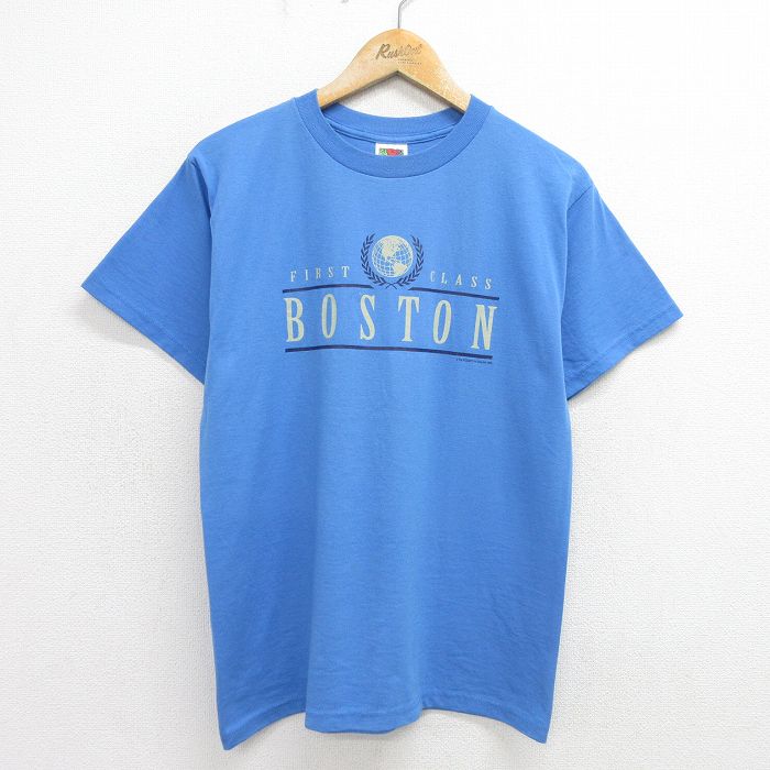 M★古着 フルーツオブザルーム 半袖 ビンテージ Tシャツ メンズ 00年代 00s ボストン クルーネック 薄紺 ネイビー 24jun27 中古