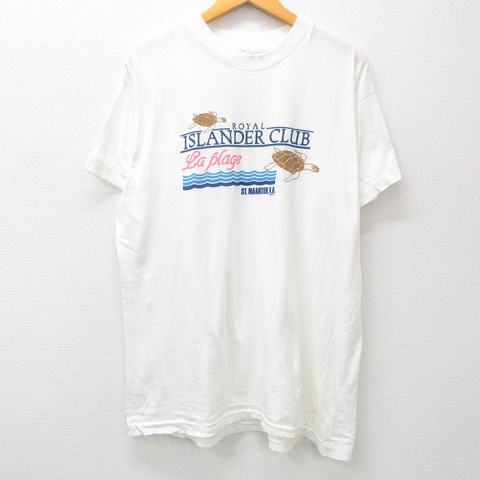 XL★古着 半袖 ビンテージ Tシャツ メンズ 90年代 90s カメ CLUB 大きいサイズ クルーネック 白 ホワイト 24jun27 中古