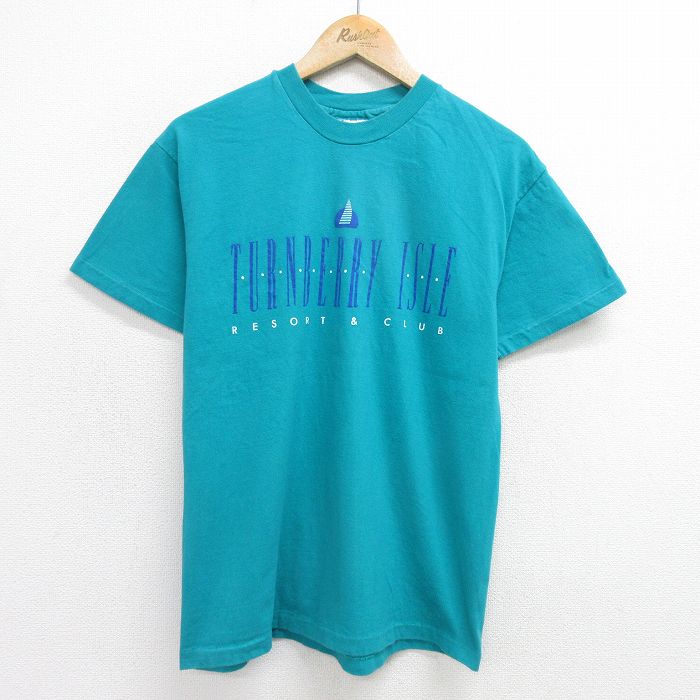 M★古着 ヘインズ Hanes 半袖 ビンテージ Tシャツ メンズ 90年代 90s タンベリーアイル コットン クルーネック USA製 青緑 24jun28 中古