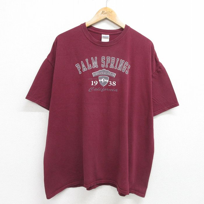 XL★古着 半袖 ビンテージ Tシャツ メンズ 00年代 00s パームスプリングス 大きいサイズ コットン クルーネック エンジ 24jun28 中古