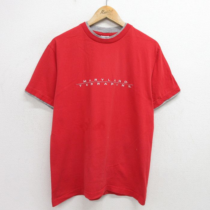 M★古着 半袖 ビンテージ Tシャツ メンズ 00年代 00s メリーランドテラピンズ 刺繍 コットン クルーネック 赤他 レッド 24jun28 中古