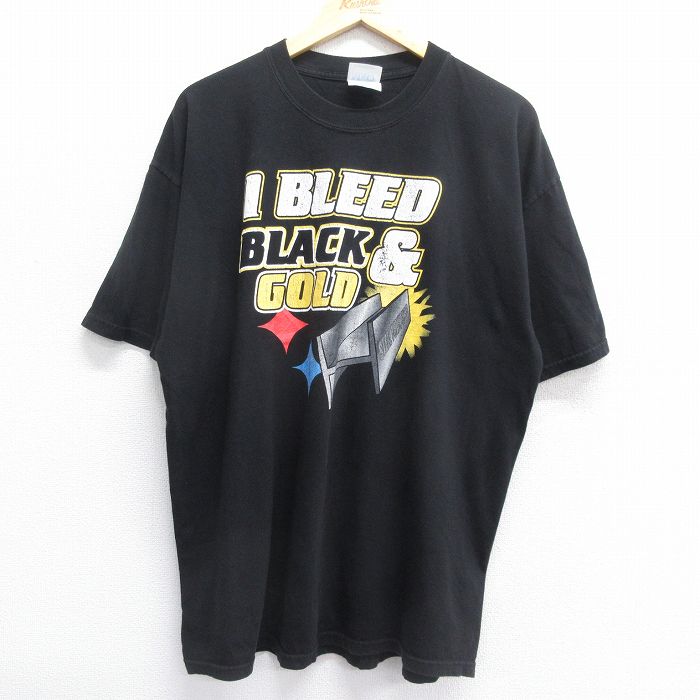 XL★古着 半袖 ビンテージ Tシャツ メンズ 00年代 00s BLACK 大きいサイズ コットン クルーネック 黒 ブラック 24jun29 中古