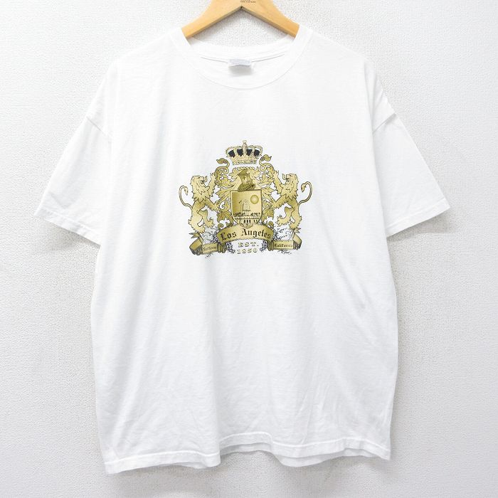 XL★古着 ヘインズ Hanes 半袖 ビンテージ Tシャツ メンズ 90年代 90s ロサンゼルス 大きいサイズ コットン クルーネック 白 ホワイト 24jun29 中古