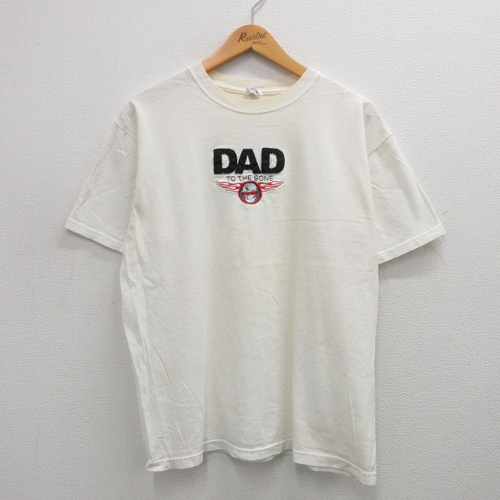 XL★古着 半袖 ビンテージ Tシャツ メンズ 00年代 00s スカル DAD コットン クルーネック 生成り 24jun29 中古