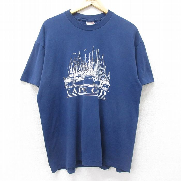 【50%OFF】XL★古着 オニータ ONEITA 半袖 ビンテージ Tシャツ メンズ 90年代 90s ケープコッド 大きいサイズ クルーネック USA製 紺 ネイビー 24jul01 中古