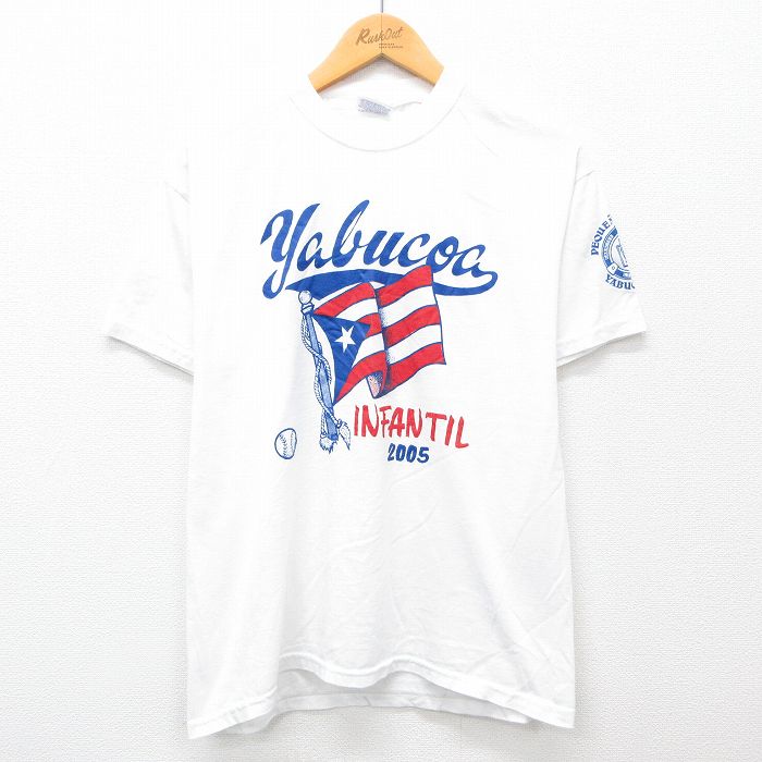 L★古着 ヘインズ Hanes 半袖 ビンテージ Tシャツ メンズ 00年代 00s ヤブコア 野球ボール クルーネック 白 ホワイト 24jul01 中古