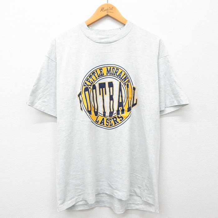 XL★古着 フルーツオブザルーム 半袖 ビンテージ Tシャツ メンズ 90年代 90s フットボール 大きいサイズ クルーネック USA製 薄グレー 霜降り 24jul01 中古