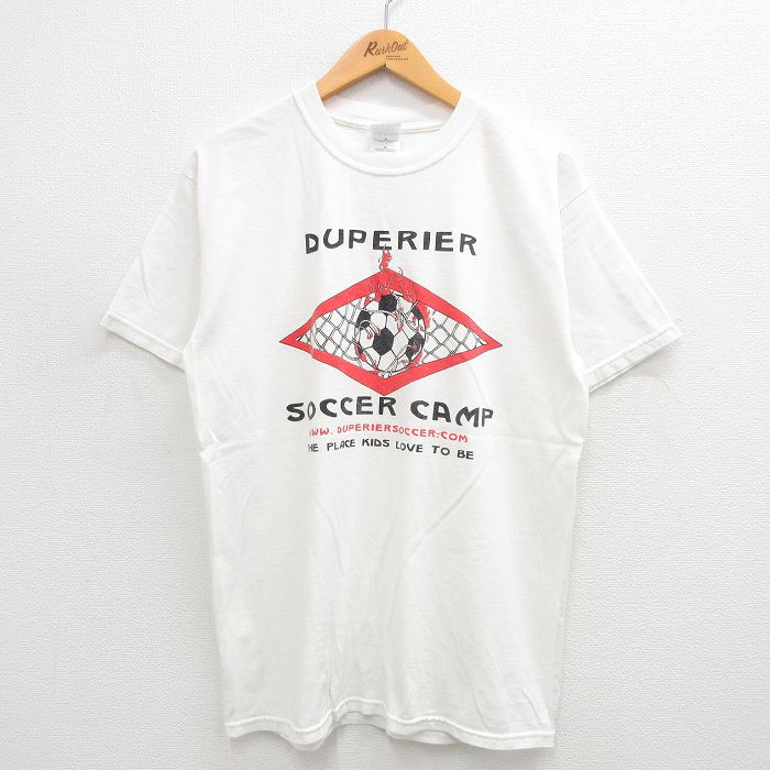 L★古着 半袖 ビンテージ Tシャツ メンズ 00年代 00s サッカー キャンプ コットン クルーネック 白 ホワイト 24jul01 中古