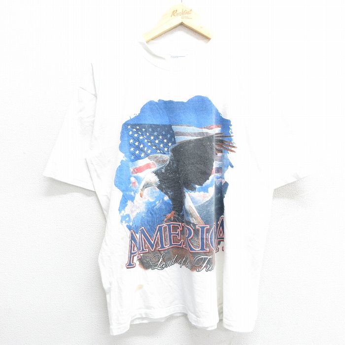 【50%OFF】XL★古着 All Sport 半袖 ビンテージ Tシャツ メンズ 00年代 00s アメリカ ワシ 星条旗 コットン クルーネック 白 ホワイト 24jul02 中古