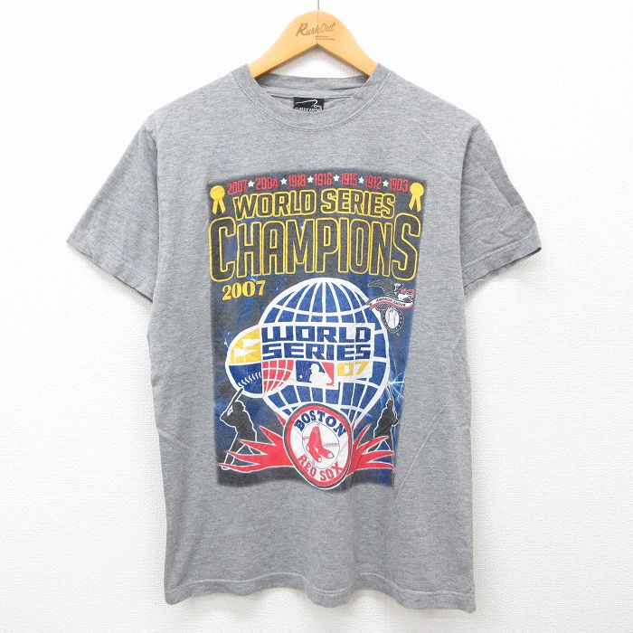 M★古着 半袖 ビンテージ Tシャツ メンズ 00年代 00s MLB ボストンレッドソックス ワールドシリーズ クルーネック グレー 霜降り メジャーリーグ ベースボール 野球 24jul02 中古