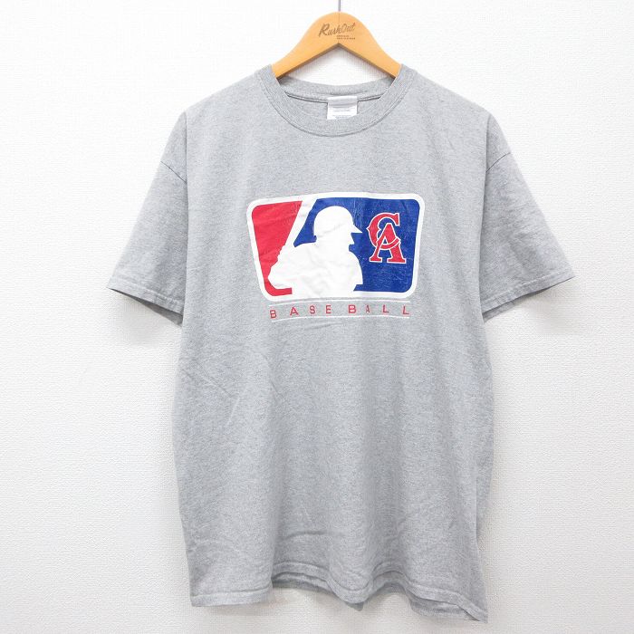 XL★古着 半袖 ビンテージ Tシャツ メンズ 00年代 00s ベースボール クルーネック グレー 霜降り 24jul04 中古