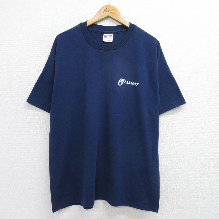 【50%OFF】XL★古着 ヘインズ Hanes 半袖 ビンテージ Tシャツ メンズ 90年代 90s ELLIOTT 大きいサイズ クルーネック USA製 紺 ネイビー 【spe】 24jul04 中古