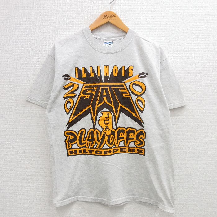 L★古着 半袖 ビンテージ Tシャツ メンズ 00年代 00s JCA フットボール イリノイ クルーネック 薄グレー 霜降り 24jul05 中古