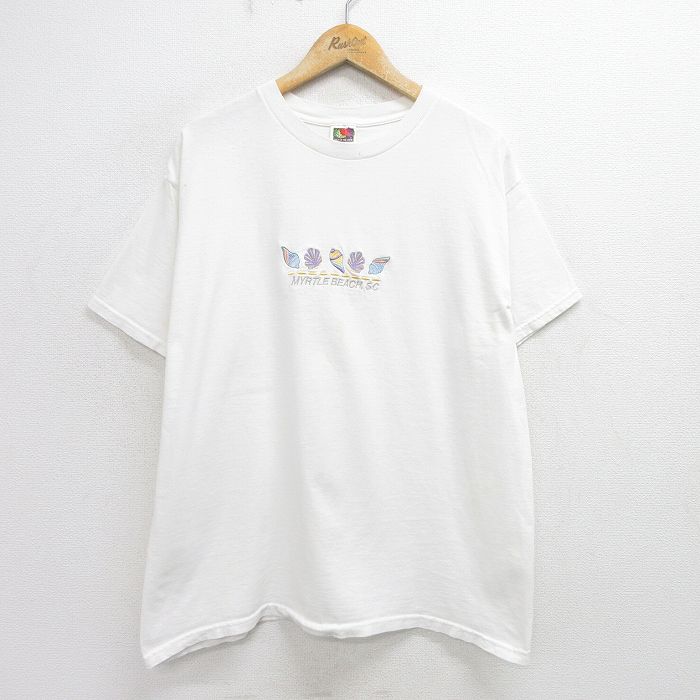 【50%OFF】XL★古着 フルーツオブザルーム 半袖 ビンテージ Tシャツ メンズ 00年代 00s 貝殻 マートルビーチ 刺繍 コットン クルーネック 白 ホワイト 24jul05 中古