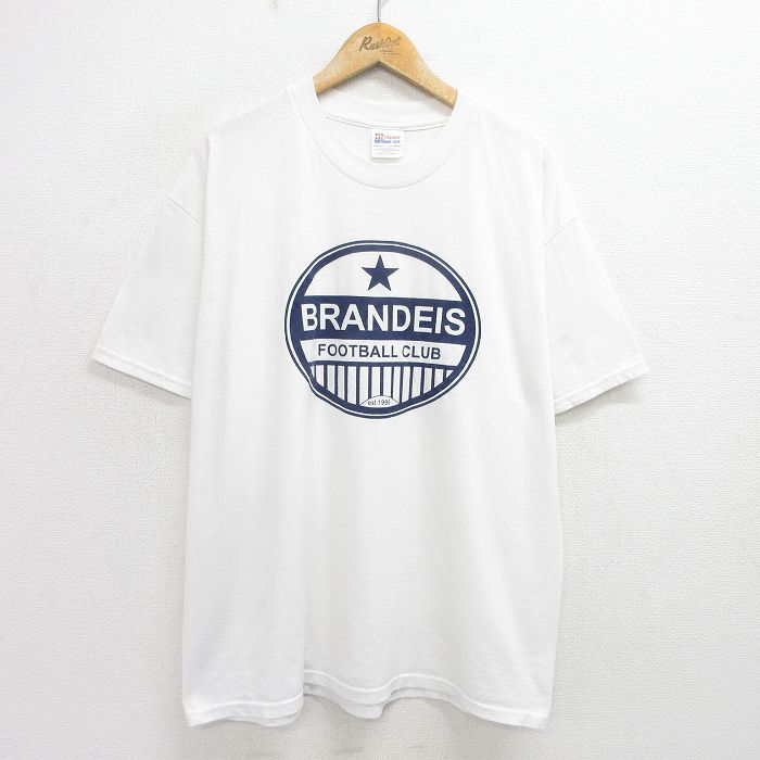 XL★古着 ヘインズ Hanes 半袖 ビンテージ Tシャツ メンズ 00年代 00s BRANDEIS サッカー 大きいサイズ クルーネック 白 ホワイト 24jul05 中古