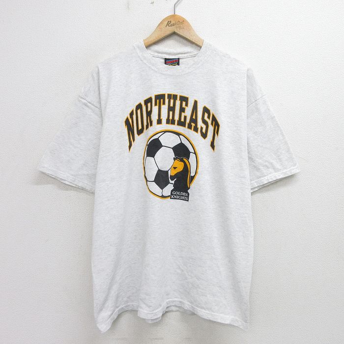 XL★古着 半袖 ビンテージ Tシャツ メンズ 90年代 90s ノースイースト サッカー 大きいサイズ コットン クルーネック USA製 薄グレー 霜降り 24jul05 中古