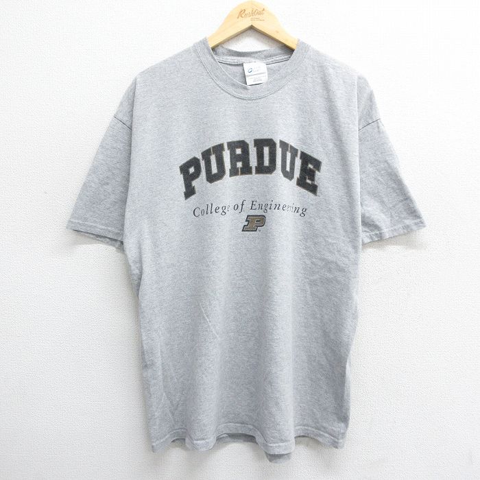 XL★古着 半袖 ビンテージ Tシャツ メンズ 00年代 00s パデュー大学 クルーネック グレー 霜降り 24jul05 中古