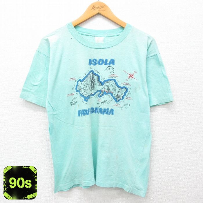 90s 半袖Tシャツ 方位磁石 ライトブルー L | 古着
