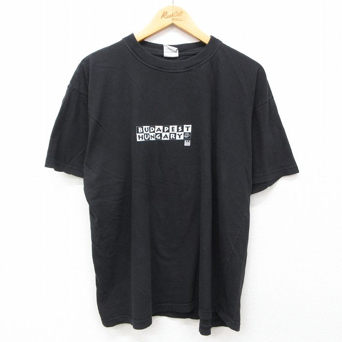 XL★古着 半袖 ビンテージ Tシャツ メンズ 00年代 00s ブタペスト ハンガリー コットン クルーネック 黒 ブラック 24jul06 中古