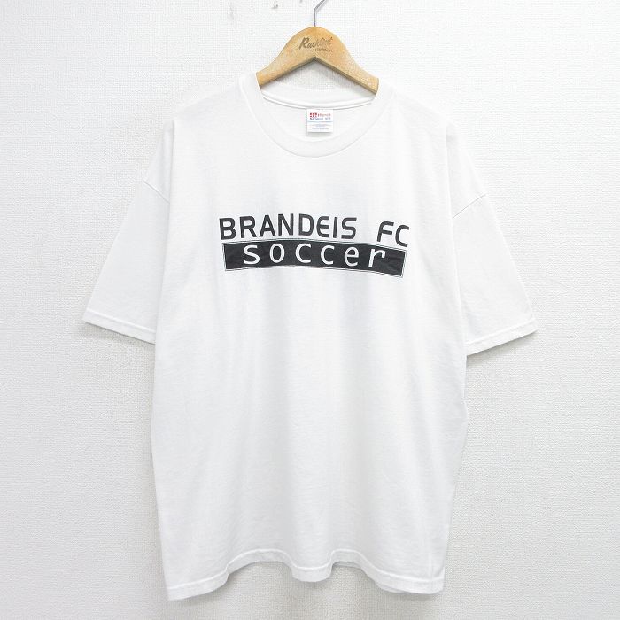 XL★古着 ヘインズ Hanes 半袖 ビンテージ Tシャツ メンズ 00年代 00s サッカー ブランディス 大きいサイズ クルーネック 白 ホワイト 24jul06 中古