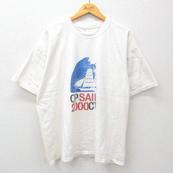 【50%OFF】XL★古着 半袖 ビンテージ Tシャツ メンズ 00年代 00s ヨット 大きいサイズ コットン クルーネック 白 ホワイト 24jul08 中古
