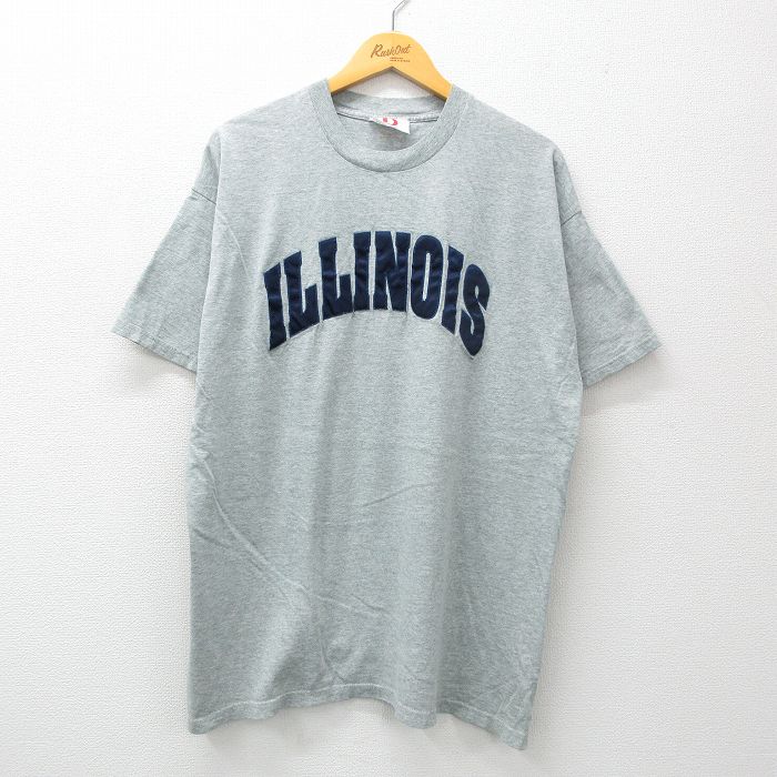 XL★古着 半袖 ビンテージ Tシャツ メンズ 90年代 90s イリノイ 大きいサイズ コットン クルーネック USA製 グレー 霜降り 24jul08 中古