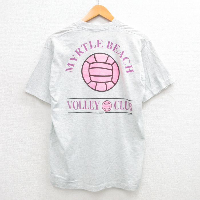 L★古着 スクリーンスターズ 半袖 ビンテージ Tシャツ メンズ 90年代 90s マートルビーチ バレーボール クルーネック USA製 薄グレー 霜降り 24jul08 中古