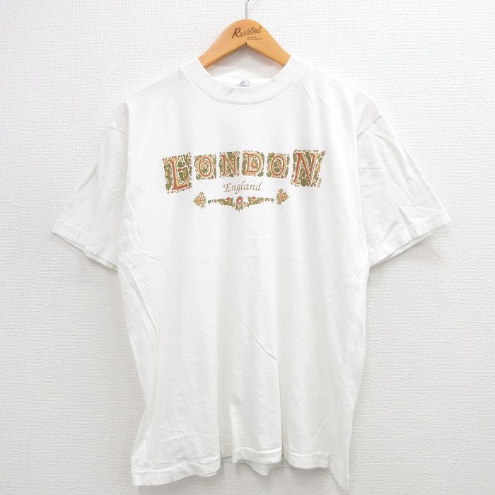 L★古着 半袖 ビンテージ Tシャツ メンズ 90年代 90s ロンドン コットン クルーネック 白 ホワイト 24jul09 中古