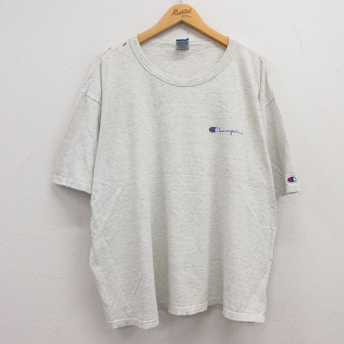 XL★古着 チャンピオン champion 半袖 ビンテージ Tシャツ メンズ 90年代 90s ワンポイントロゴ 大きいサイズ クルーネック 薄グレー 霜降り 24jul09 中古