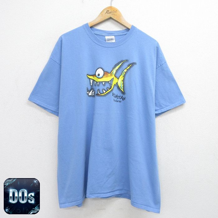 00s 半袖Tシャツ 魚 ネイビー XL | 古着
