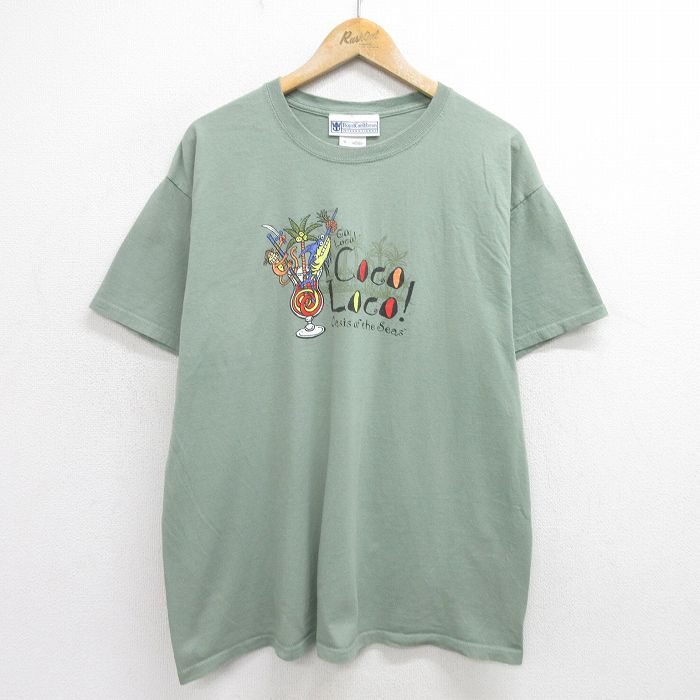 XL★古着 半袖 ビンテージ Tシャツ メンズ 00年代 00s COCO LOCO 魚 ジュース コットン クルーネック 薄緑 グリーン 24jul09 中古