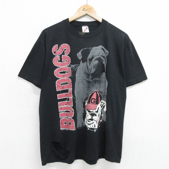 XL★古着 ジャージーズ 半袖 ビンテージ Tシャツ メンズ 90年代 90s ブルドッグ 犬 クルーネック USA製 黒 ブラック 24jul09 中古
