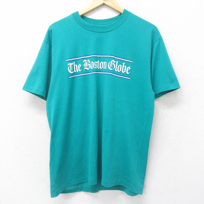 L★古着 半袖 ビンテージ Tシャツ メンズ 90年代 90s ボストングローブ クルーネック 青緑 24jul09 中古