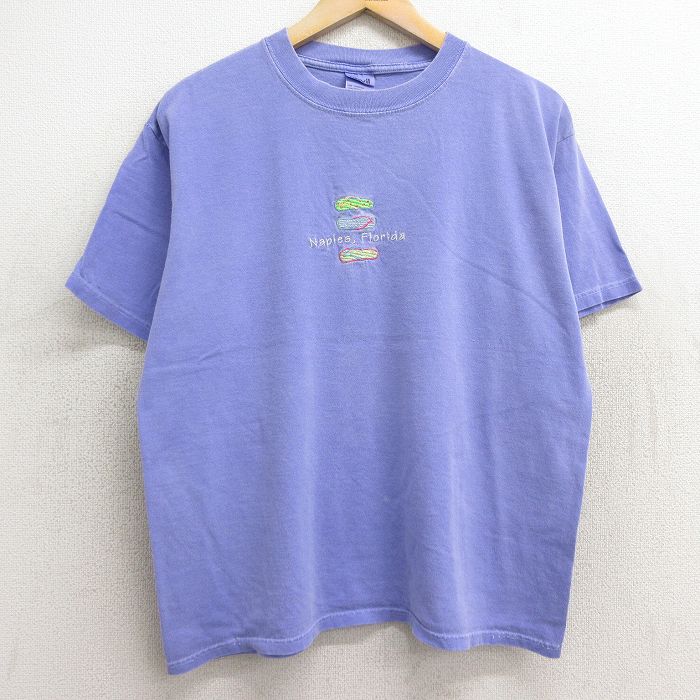 【50%OFF】L★古着 半袖 ビンテージ Tシャツ メンズ 00年代 00s サンダル フロリダ 刺繍 コットン クルーネック 薄茶 ブラウン 24jul09 中古