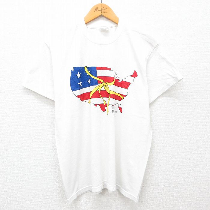L★古着 半袖 ビンテージ Tシャツ メンズ 90年代 90s 星条旗 湾岸戦争 クルーネック USA製 白 ホワイト 24jul10 中古