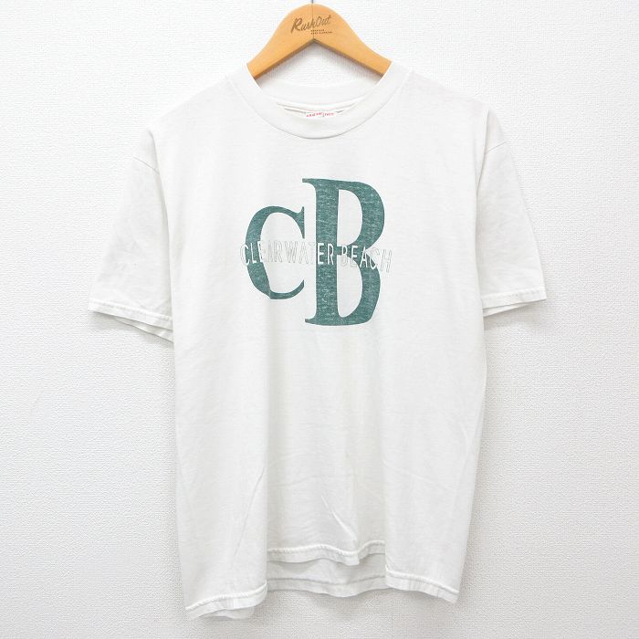 L★古着 ヘインズ Hanes 半袖 ビンテージ Tシャツ メンズ 00年代 00s クリアウォータービーチ クルーネック 白 ホワイト 24jul10 中古