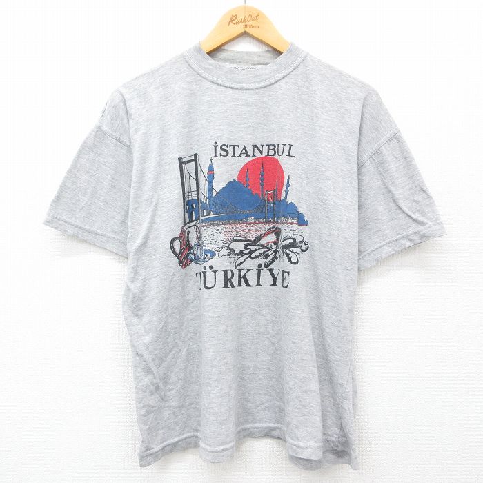 XL★古着 半袖 ビンテージ Tシャツ メンズ 00年代 00s イスタンブール 大きいサイズ ロング丈 クルーネック グレー 霜降り 24jul10 中古