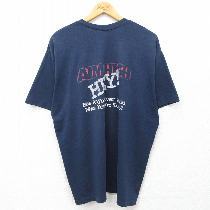 XL★古着 半袖 ビンテージ Tシャツ メンズ 90年代 90s AIMHIGH エアフォース 大きいサイズ クルーネック 紺 ネイビー 【spe】 24jul11 中古