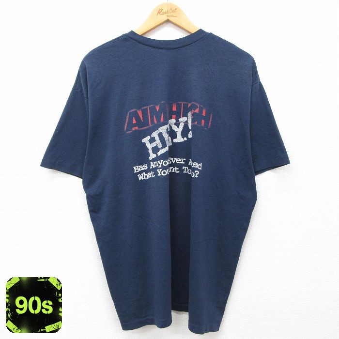 90s 半袖Tシャツ AIMHIGH ネイビー XL | 古着