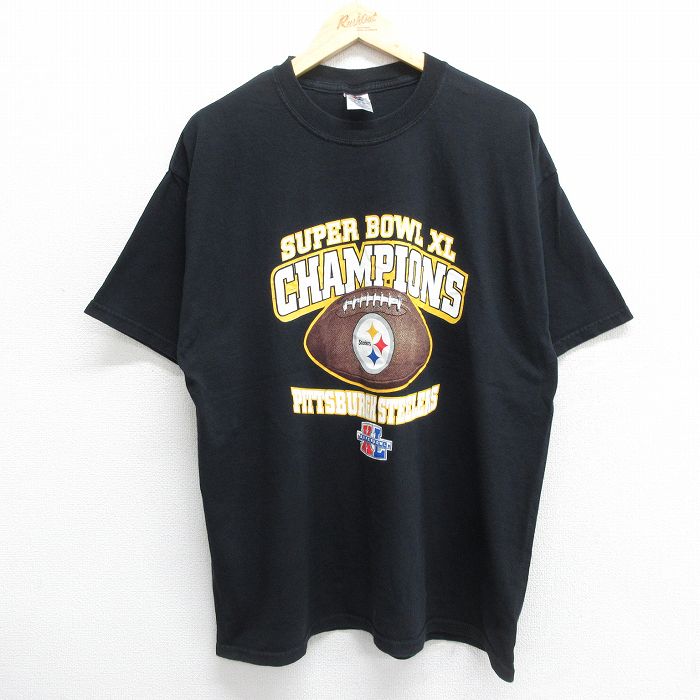 XL★古着 ジャージーズ 半袖 ビンテージ Tシャツ メンズ 00年代 00s NFL ピッツバーグスティーラーズ 大きいサイズ コットン クルーネック 黒 ブラック アメフト スーパーボウル 24jul11 中古