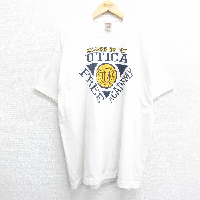 XL★古着 フルーツオブザルーム 半袖 ビンテージ Tシャツ メンズ 90年代 90s UTICA 大きいサイズ クルーネック USA製 白 ホワイト 24jul11 中古