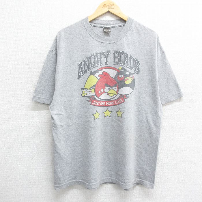 XL★古着 半袖 ビンテージ Tシャツ メンズ 00年代 00s ゲーム アングリーバード 大きいサイズ クルーネック グレー 霜降り 24jul11 中古