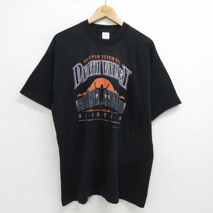 【50%OFF】XL★古着 半袖 ビンテージ Tシャツ メンズ 90年代 90s デスバレーマラソン 大きいサイズ コットン クルーネック USA製 黒 ブラック 24jul12 中古