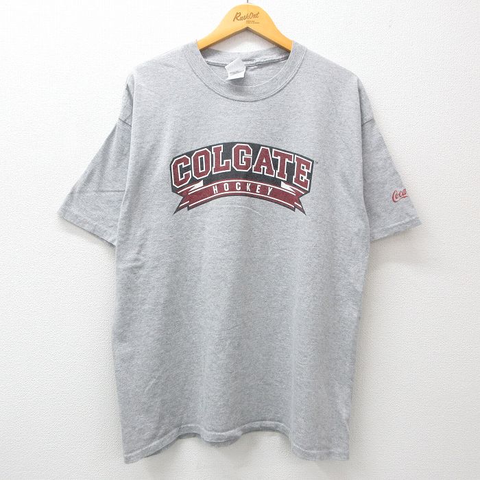 XL★古着 半袖 ビンテージ Tシャツ メンズ 00年代 00s コルゲート ホッケー 大きいサイズ クルーネック グレー 霜降り 24jul12 中古