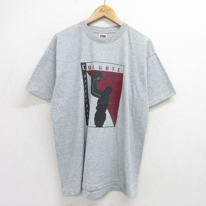 XL★古着 フルーツオブザルーム 半袖 ビンテージ Tシャツ メンズ 90年代 90s バスケ クルーネック グレー 霜降り 24jul12 中古