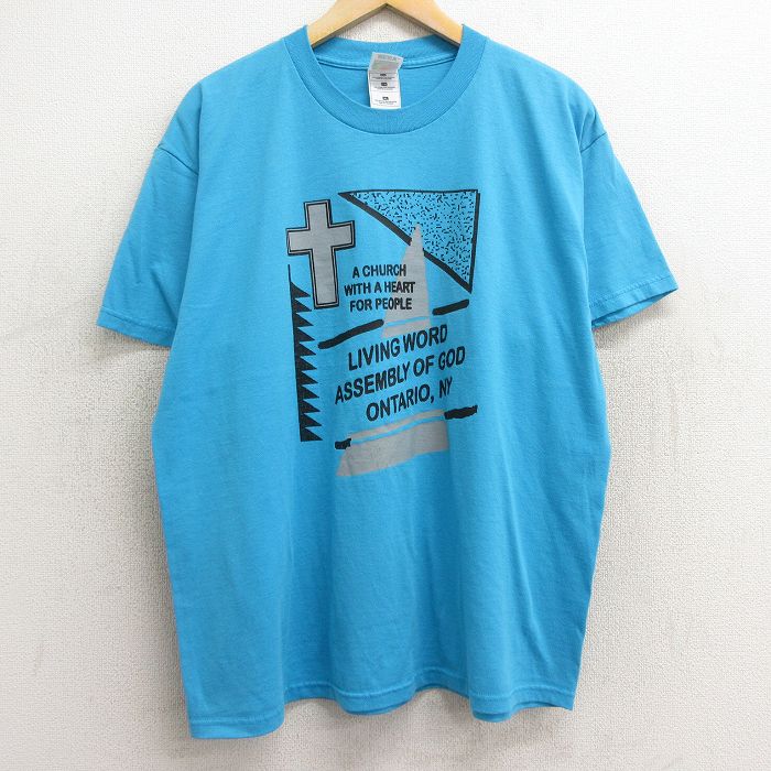 フルーツオブザルーム 90s 半袖Tシャツ 十字架 ライトブルー XL | 古着